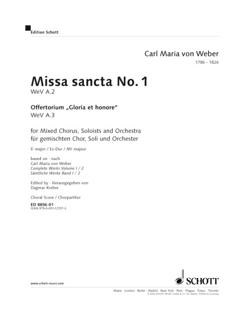 Missa sancta Es-Dur Nr.1&nbsp;&nbsp;für Soli, Chor und Orchester&nbsp;&nbsp;Chorpartitur