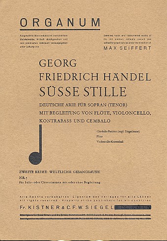 Süsse Stille für Sopran (Tenor), Flöte,&nbsp;&nbsp;Violoncello, Kontrabass und Cembalo&nbsp;&nbsp;Partitur und Stimmen