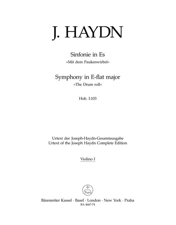 Sinfonie Es-Dur Hob I:103&nbsp;&nbsp;für Orchester&nbsp;&nbsp;Violine 1