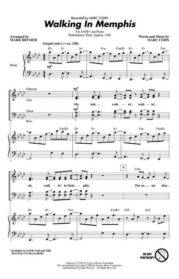 Walking in Memphis for mixed chorus&nbsp;&nbsp;(SATB) and piano,  score&nbsp;&nbsp;