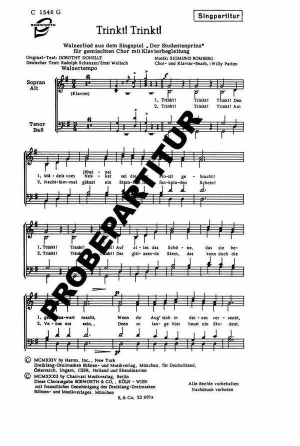 Trinkt Trinkt&nbsp;&nbsp;für gem Chor und Klavier&nbsp;&nbsp;Chorpartitur