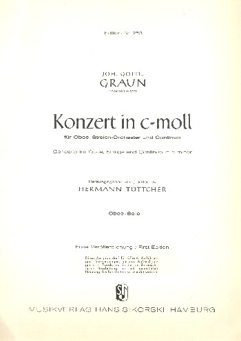 Konzert c-Moll  für Oboe, Streichorchester und Bc  Oboe solo