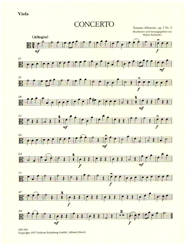 Concerto C-Dur op.7,5&nbsp;&nbsp;für 2 Oboen und Streichorchester&nbsp;&nbsp;Viola