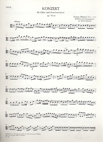 Concerto C-Dur op.7,12&nbsp;&nbsp;für Oboe und Streichorchester&nbsp;&nbsp;Cello / Bass