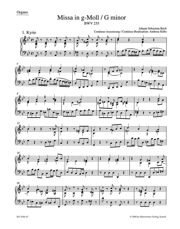 Messe g-Moll BWV235 für Soli,&nbsp;&nbsp;gem Chor und Orchester&nbsp;&nbsp;Orgel