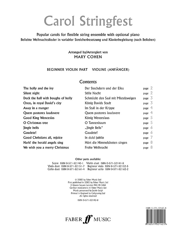 Carol Stringfest&nbsp;&nbsp;for flexible string ensemble and optional piano&nbsp;&nbsp;beginner violin part