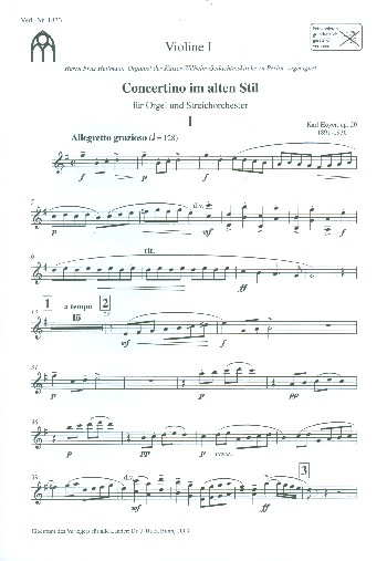 Concertino im alten Stil G-Dur op.20  für Orgel und Streichorchester  Violine 1