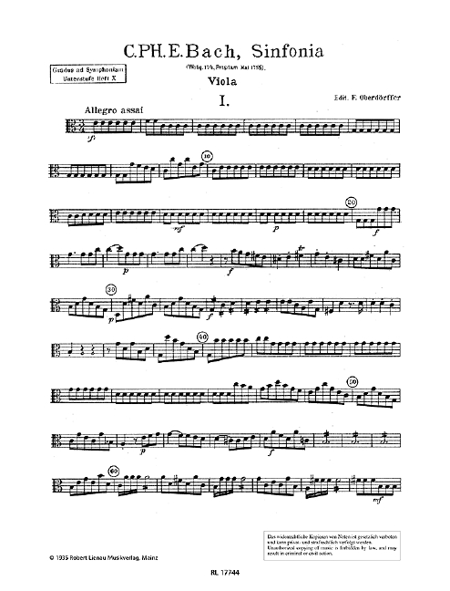 Sinfonia Wq174  für Streichorchester (Flöten und Hörner ad lib)  Viola