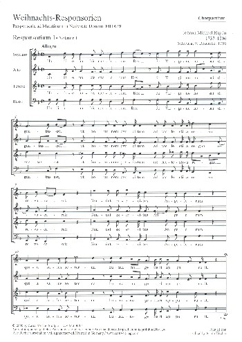 Weihnachts-Responsorien MH639  für gem Chor, 2 Violinen, Orgel und Bc  Chorpartitur