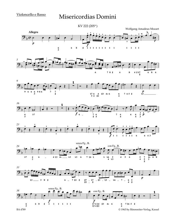 Misericordias Domini KV222 (205a)&nbsp;&nbsp;für gem Chor, Streicher und Bc&nbsp;&nbsp;Violoncello/Kontrabass