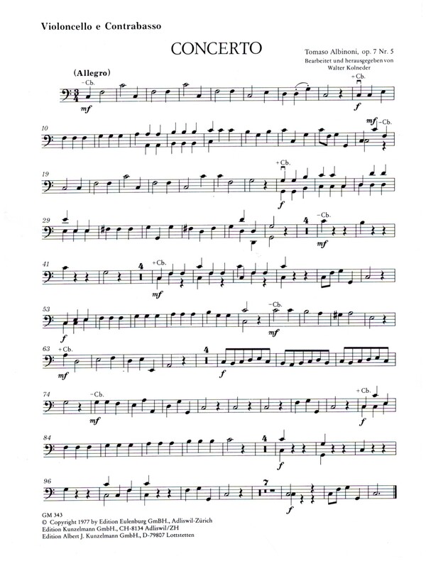 Concerto C-Dur op.7,5&nbsp;&nbsp;für 2 Oboen und Streichorchester&nbsp;&nbsp;Cello / Bass