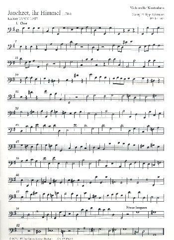 Jauchzet ihr Himmel TWV1:957 für&nbsp;&nbsp;Soli, gem Chor, 2 Violinen und Bc&nbsp;&nbsp;Violoncello/Kontrabass
