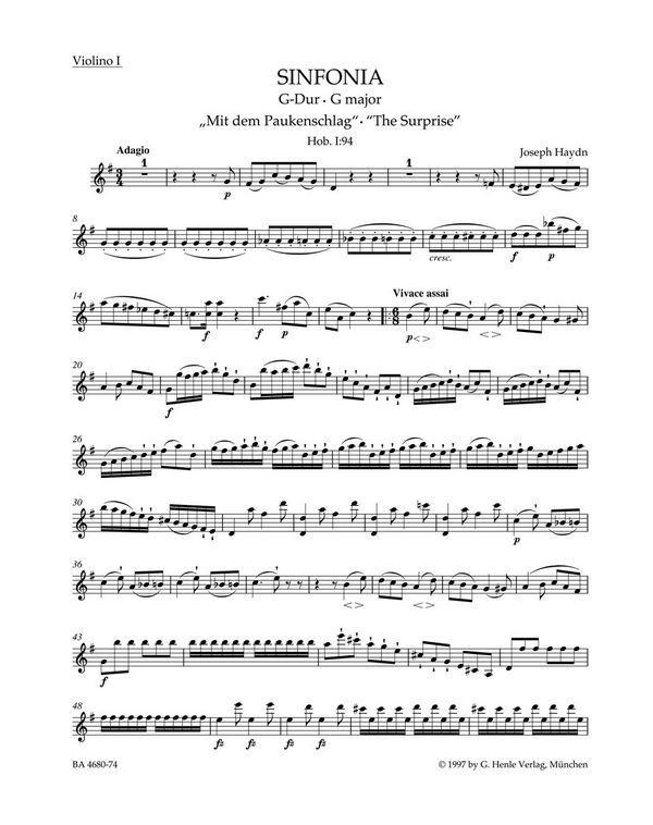 Sinfonie G-Dur Nr.94 Hob.I:94&nbsp;&nbsp;für Orchester&nbsp;&nbsp;Violine 1