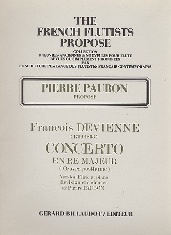 Concerto re majeur (oeuvre  posthume) pour flûte et  orchestre pour flûte te piano