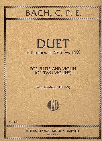 Duet in e minor H598 WQ140  for flute and violin (2 violins)  2 scores