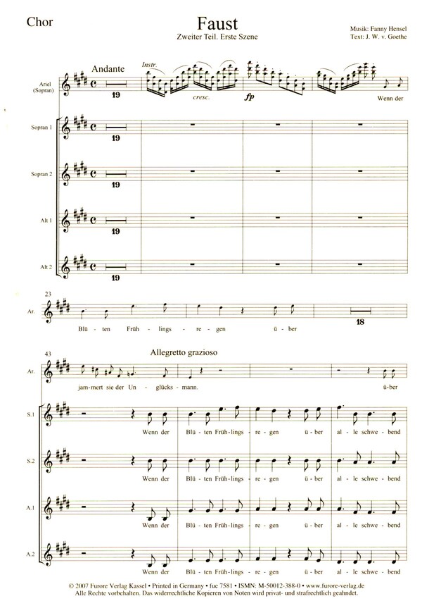 Faust 2 Erste Szene  für Soli (SSSAA), Frauenchor und Klavier  Chorpartitur (dt)
