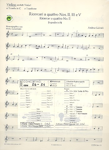 Ricercari a quattro nos.2,3,5  für beliebige Instrumente  Stimmensatz