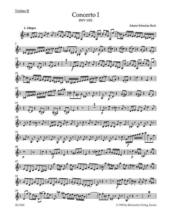 Konzert d-Moll Nr.1 BWV1052&nbsp;&nbsp;für Cembalo und Streicher&nbsp;&nbsp;Violine 2