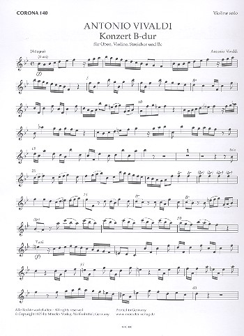 Konzert B-Dur&nbsp;&nbsp;für Oboe, Violine, Streicher und Bc&nbsp;&nbsp;2 Solostimmen