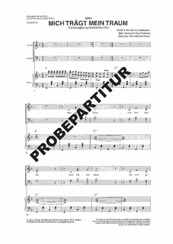 Mich trägt mein Traum  für gem Chor und Klavier  Klavierpartitur