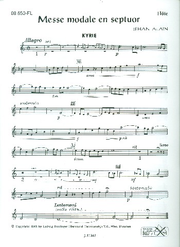 Messe modale en Septuor für  Sopran, Alt, Flöte und Streichquartett  (Orgel),  Flötenstimme