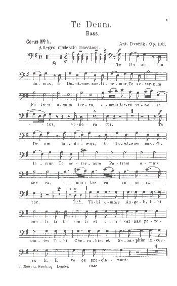 Te Deum  op.103&nbsp;&nbsp;für Sopran, Bass, gem Chor und Orchester&nbsp;&nbsp;Chorstimme Bass