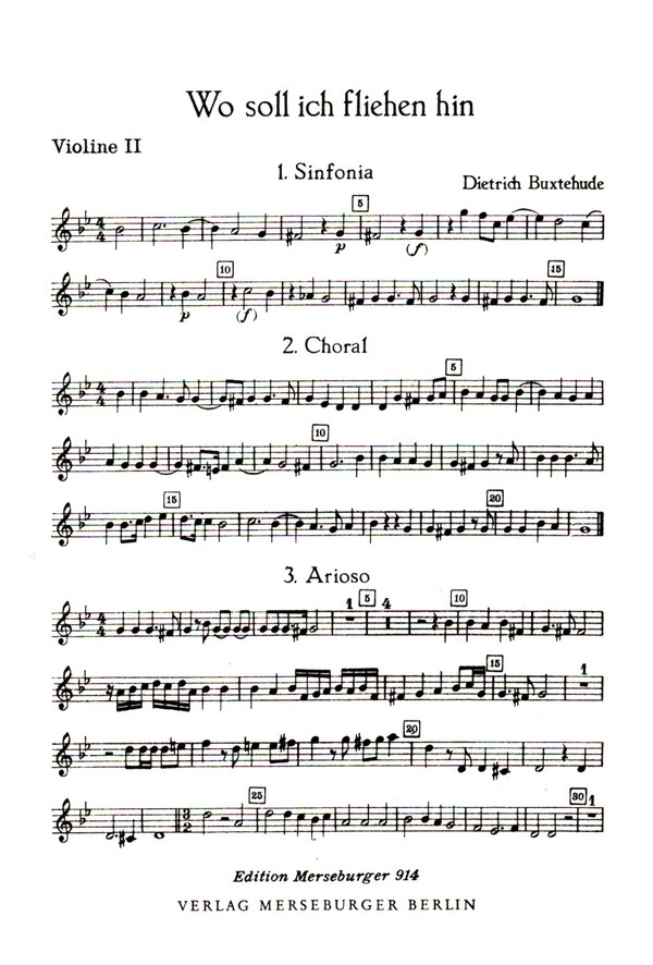 Wo soll ich fliehen hin&nbsp;&nbsp;für Soli, gem Chor, Streichorchester ud Orgel&nbsp;&nbsp;Violine 2