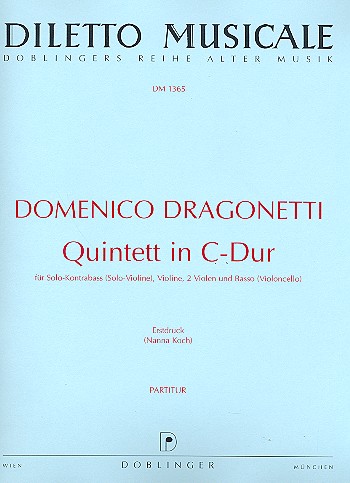 Quintett C-Dur für Kontrabass (Violine),  Violine, 2 Violen und Bass (Violoncello)  Stimmensatz