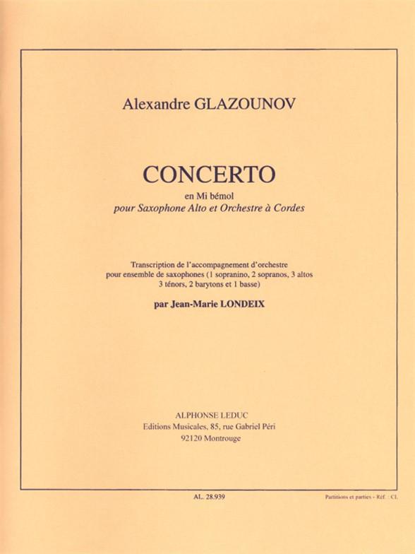 Concerto Mi bemol Major op.109 pour Saxophone  Alto et Orchestre a Cordes pour ensemble de  saxophones (si/2s/3a/3t/basse) Partition et Parties