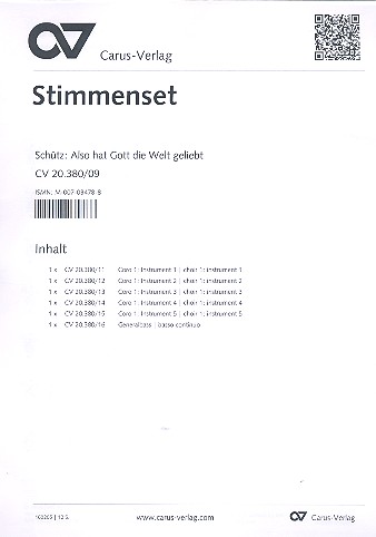 Also hat Gott die Welt geliebt op.11,12 SWV380&nbsp;&nbsp;für gem Chor (mit Instrumenten)&nbsp;&nbsp;Stimmenset