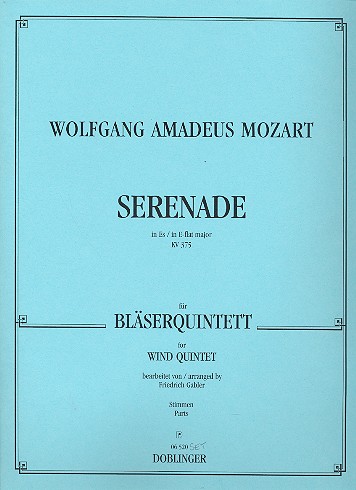 Serenade Es-Dur KV375&nbsp;&nbsp;für Oboe, Flöte, Klarinette, Horn in F, Horn in Es und Fagott&nbsp;&nbsp;Stimmen
