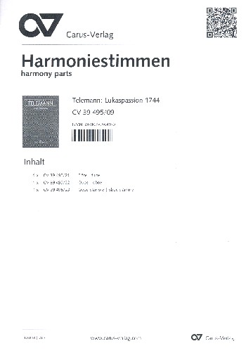 Lukas-Passion TWV5:29 für Soli&nbsp;&nbsp;(STB), Chor, und Orchester&nbsp;&nbsp;Harmonie
