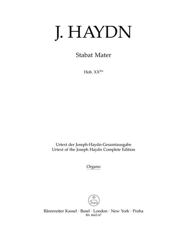 Stabat Mater Hob.XXbis&nbsp;&nbsp;für Soli, Chor und Orchester&nbsp;&nbsp;Orgel