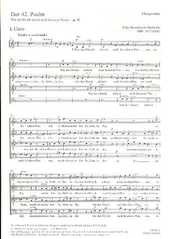 Wie der Hirsch schreit op.42 Psalm 42&nbsp;&nbsp;für Soli, gem Chor und Orchester&nbsp;&nbsp;Chorpartitur