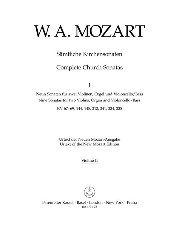 Sämtliche Kirchensonaten Band 1&nbsp;&nbsp;für 2 Violinen, Orgel und Violoncello/Kontrabass&nbsp;&nbsp;Violine 2