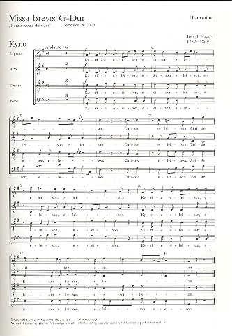 Missa brevis G-Dur HobXXII:3&nbsp;&nbsp;für gem Chor, Streicher und Bc&nbsp;&nbsp;Chorpartitur