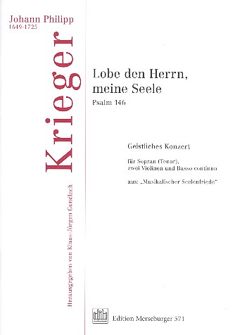 Lobe den Herrn meine Seele  für Sopran, 2 Violinen und Bc  Partitur und Stimmen
