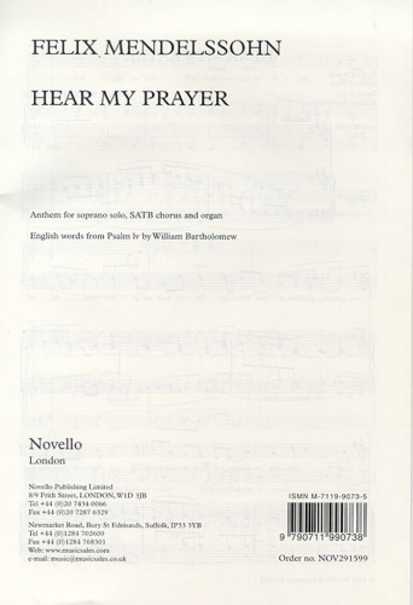 Hear my Prayer for soprano,&nbsp;&nbsp;mixed chorus and organ&nbsp;&nbsp;score