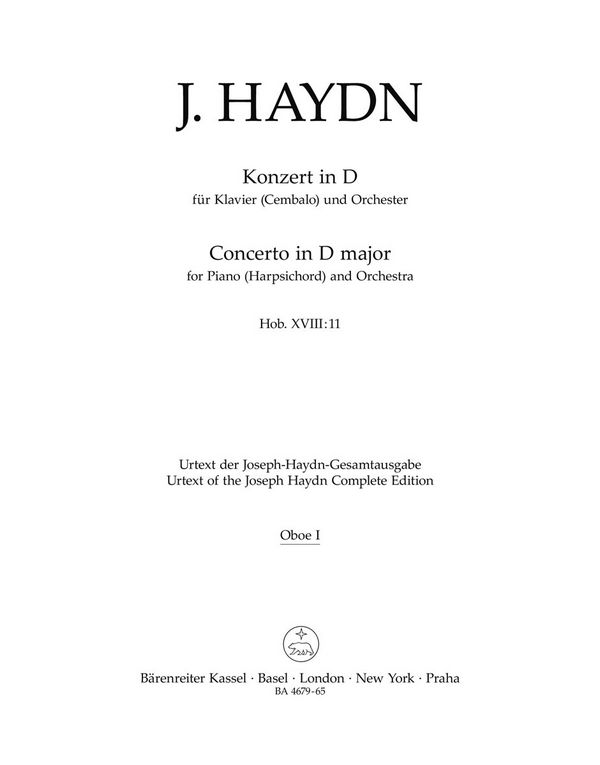 Konzert D-Dur Hob.XVIII:11 für&nbsp;&nbsp;Klavier (Cembalo) und Orchester&nbsp;&nbsp;Harmonie