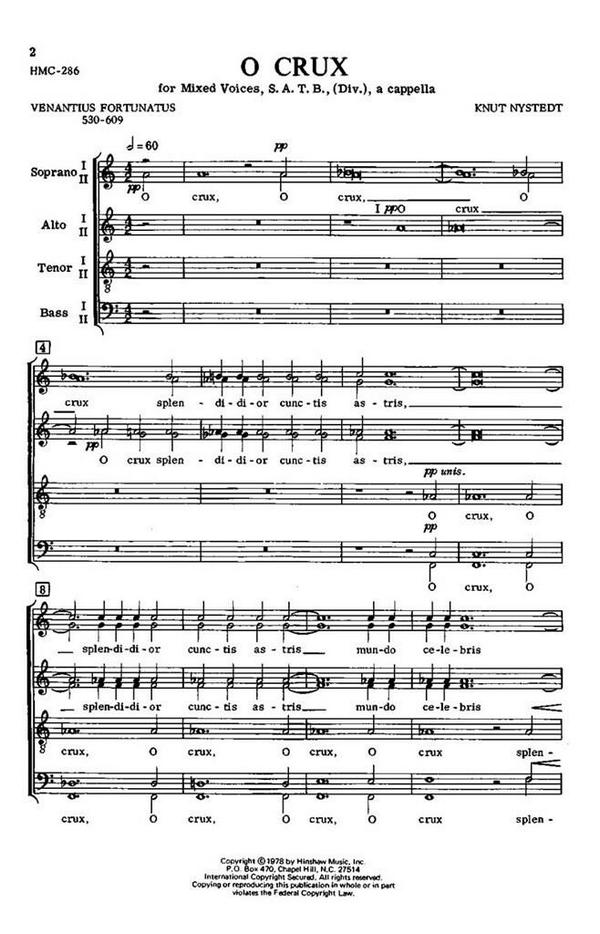 O Crux for mixed chorus a cappella&nbsp;&nbsp;score (lat/en)&nbsp;&nbsp;
