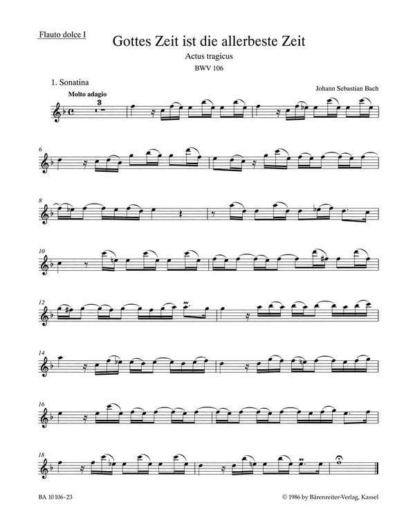 Gottes Zeit ist die allerbeste Zeit&nbsp;&nbsp;Kantate Nr.106 BWV106&nbsp;&nbsp;Altblockflöte 1