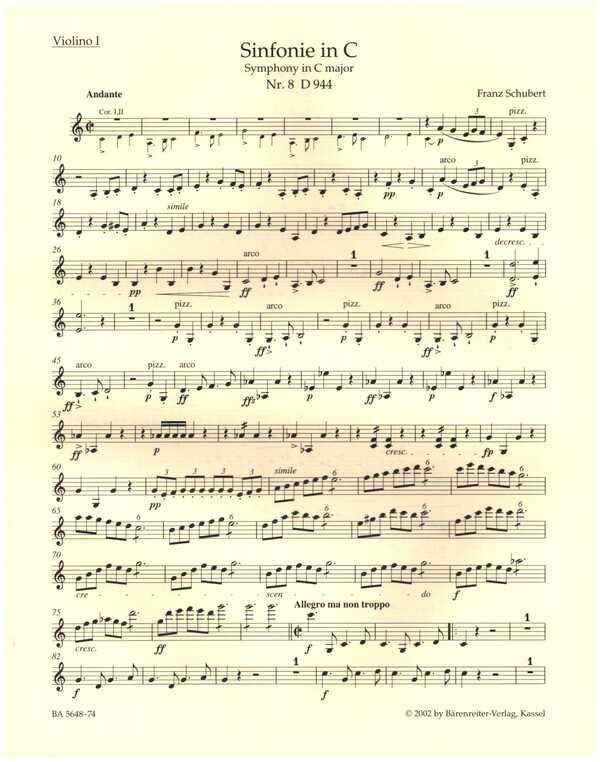 Sinfonie C-Dur Nr.8 D944&nbsp;&nbsp;für Orchester&nbsp;&nbsp;Violine 1