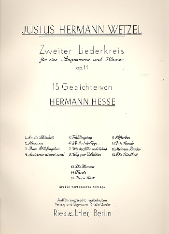 Liederkreis Nr.2 op.11 für&nbsp;&nbsp;Singstimme und Klavier&nbsp;&nbsp;