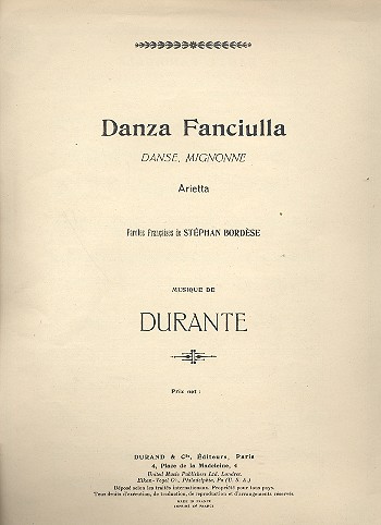 Danza Fanciulla Arietta pour chant&nbsp;&nbsp;et piano (it/fr)&nbsp;&nbsp;Bordese, St., paroles francaises