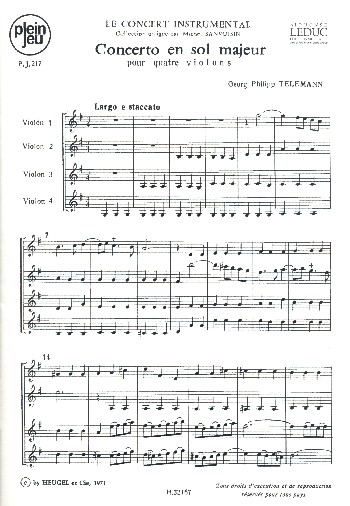 Concerto sol majeur&nbsp;&nbsp;pour 4 violons&nbsp;&nbsp;partition