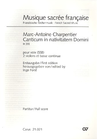 Canticum in nativitatem Domini H393  für 3 Stimmen (gem Chor), 2 Violinen und Bc  Partitur
