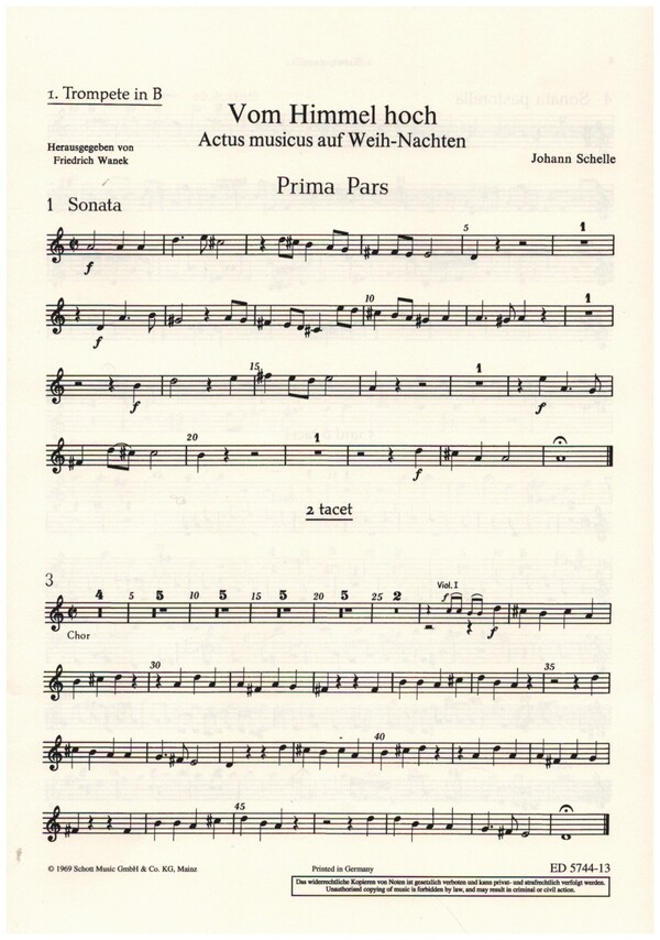 Vom Himmel hoch  für gemischten Chor (SSATB) mit Soli (ST) und Orchester  Einzelstimme - Trompete I