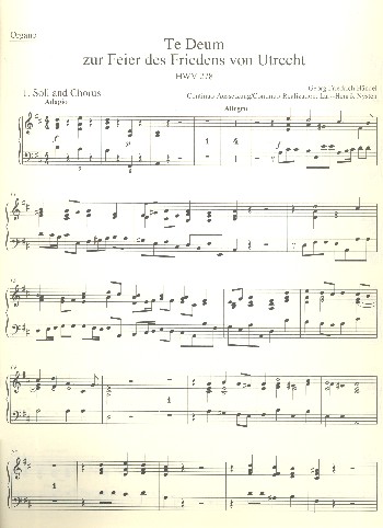 Utrechter Te Deum HWV278&nbsp;&nbsp;für Soli, gem Chor und Orchester&nbsp;&nbsp;Orgel