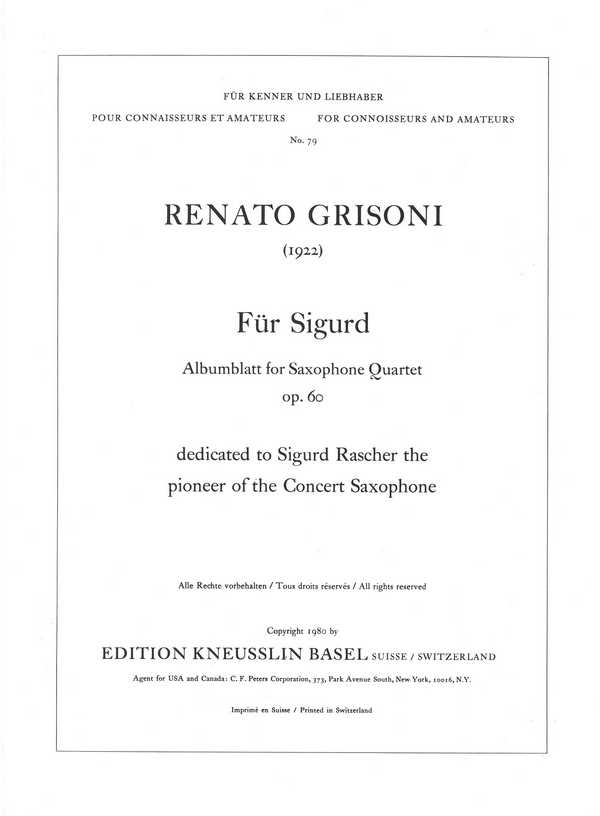 Für Sigurd op.60 Albumblatt&nbsp;&nbsp;für 4 Saxophone&nbsp;&nbsp;