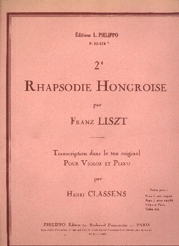Rhapsodie Hongroise no.2 pour&nbsp;&nbsp;violon et piano&nbsp;&nbsp;